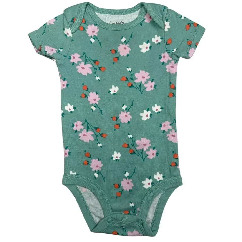 Carters Bodysuit Matching Outfit Baby Girl Flowers Green Purple 6-9 Months